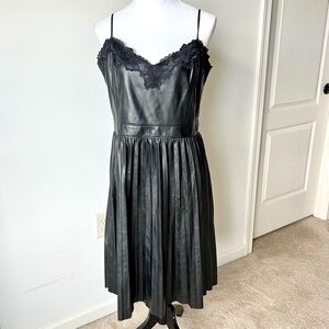 EXPRESS Black Faux Leather Pleated Spaghetti Strap Dress—SZ. XL